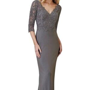 Jade Couture by Jasmine Lace Gown Gray 12 Formal Evening Dress Wedding Elegant